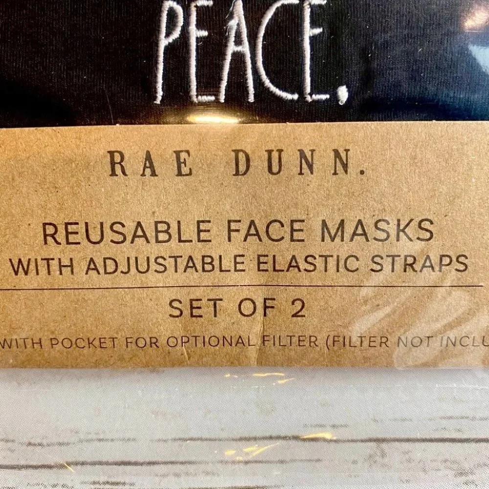 NEW SET OF 2 - Rae Dunn - FACE MASKS - Set of 2 - Adjustable - Smile & Be Kind